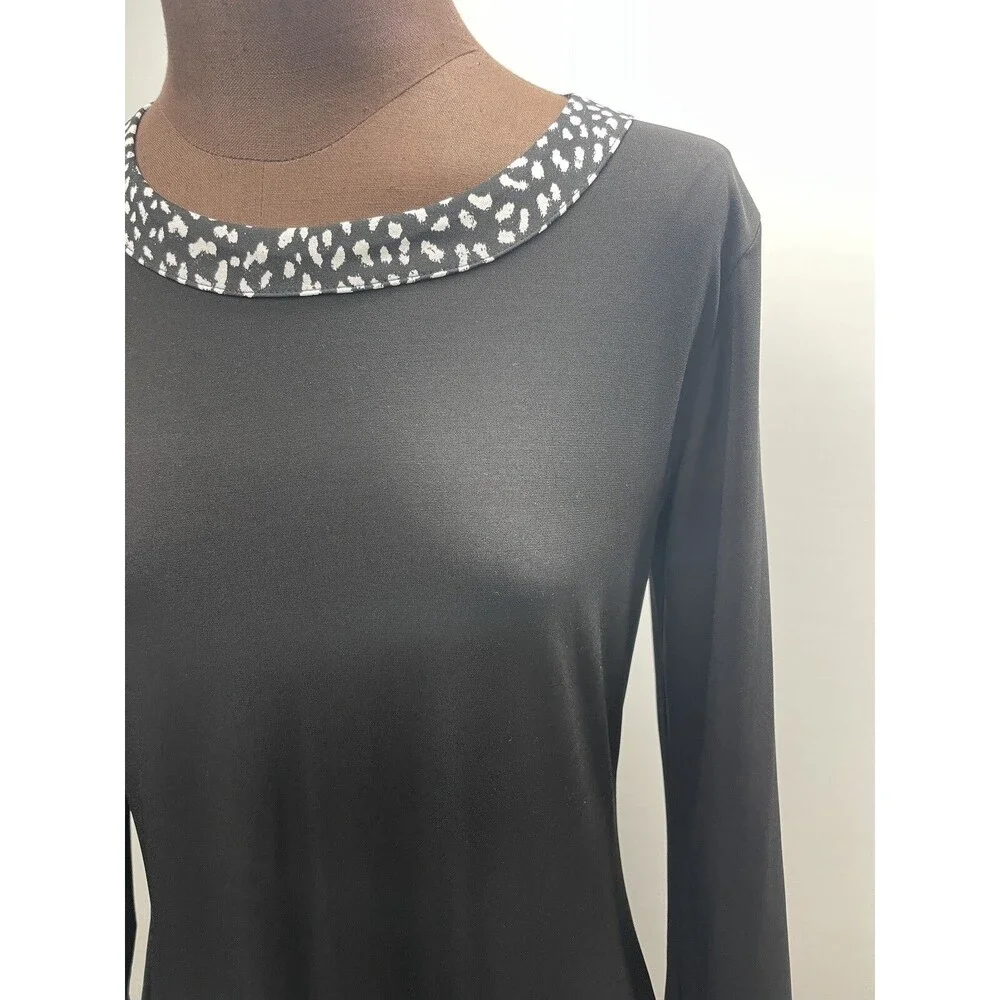 Michael Kors Black Long Sleeve Dress w/ Black & White Animal Print Trim Size M
